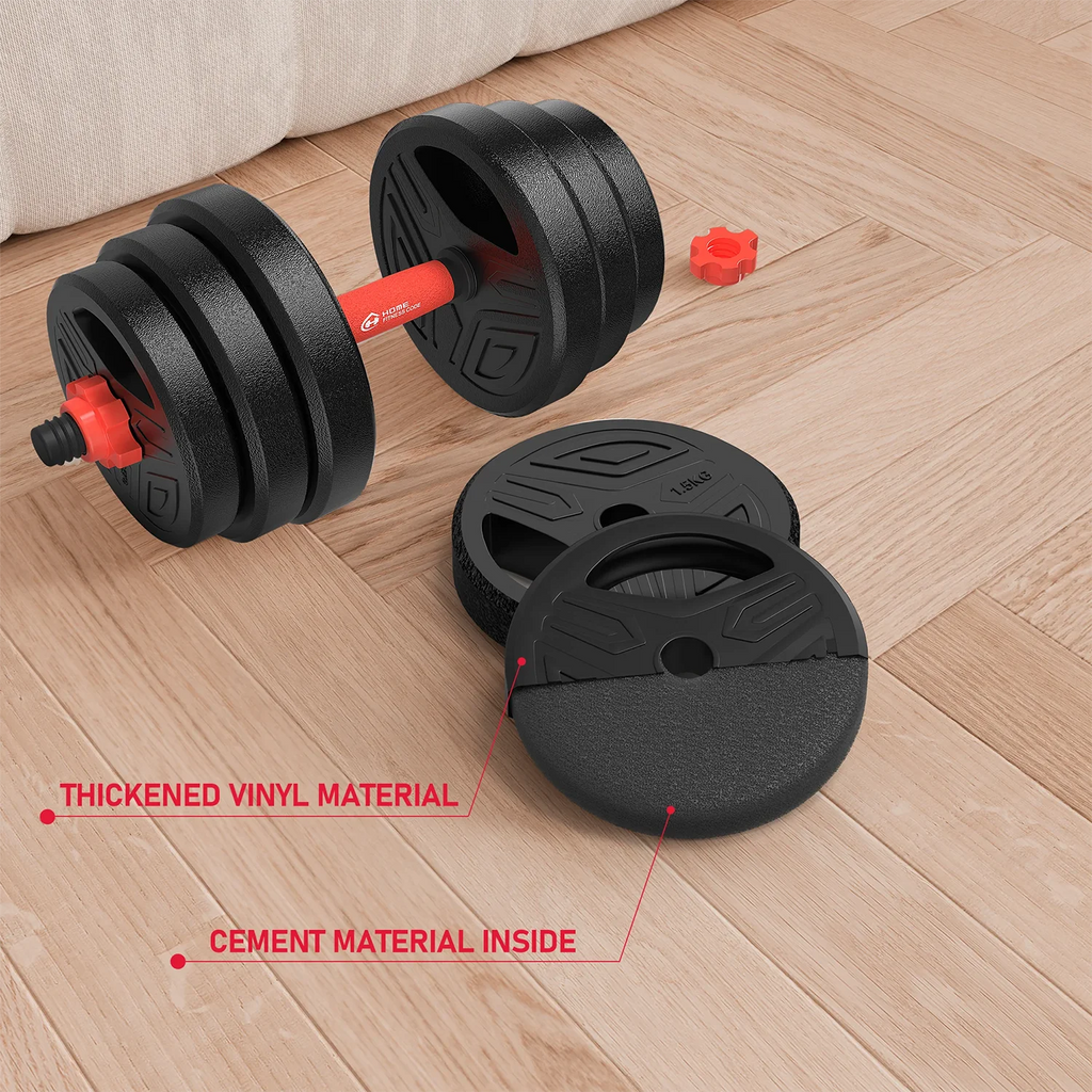3-in-1 Dumbbells Set 20 kg Adjustable Dumbbells with Extra Barbell Bar Plastic-Coated Weight Plates Fitness Exercise Home Gym