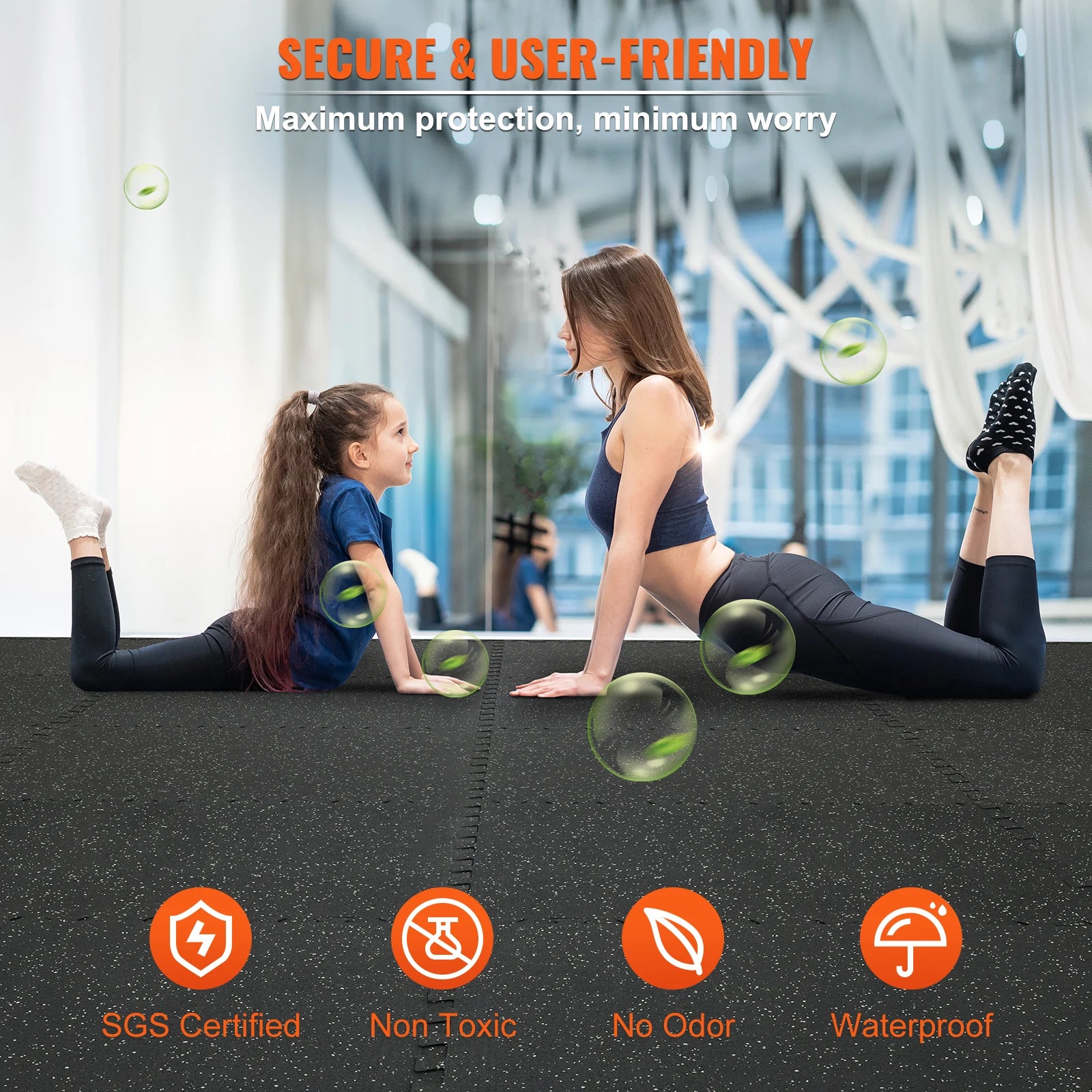 SucceBuy 25/12/6 PCS 1/2 in Thick Gym Floor Mats EVA Foam & Rubber Top Interlocking Workout Floor Mats Waterproof Exercise Mats