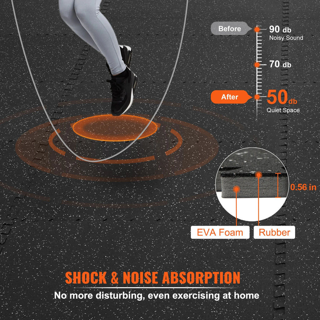 SucceBuy 25/12/6 PCS 1/2 in Thick Gym Floor Mats EVA Foam & Rubber Top Interlocking Workout Floor Mats Waterproof Exercise Mats