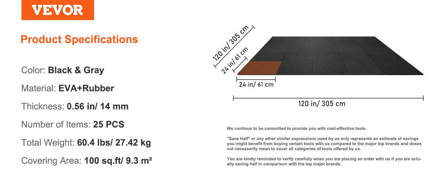 SucceBuy 25/12/6 PCS 1/2 in Thick Gym Floor Mats EVA Foam & Rubber Top Interlocking Workout Floor Mats Waterproof Exercise Mats