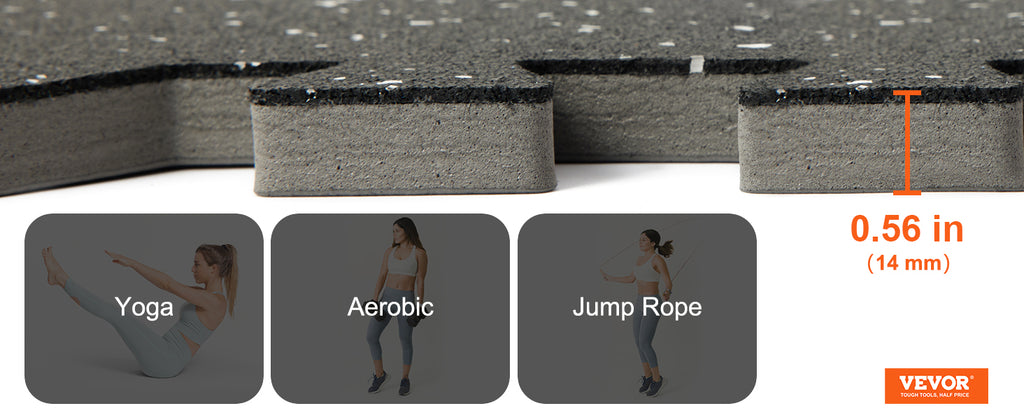 SucceBuy 25/12/6 PCS 1/2 in Thick Gym Floor Mats EVA Foam & Rubber Top Interlocking Workout Floor Mats Waterproof Exercise Mats